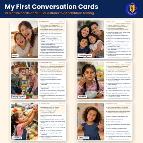 My First Conversation Cards — 10 Printable Picture Cards and 100 Questions to Get Children Talking – PDF preview