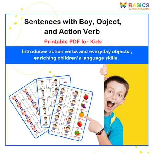 Sentences with Boy, Object, and Action Verb: Illustrated PDF for Kids - Free