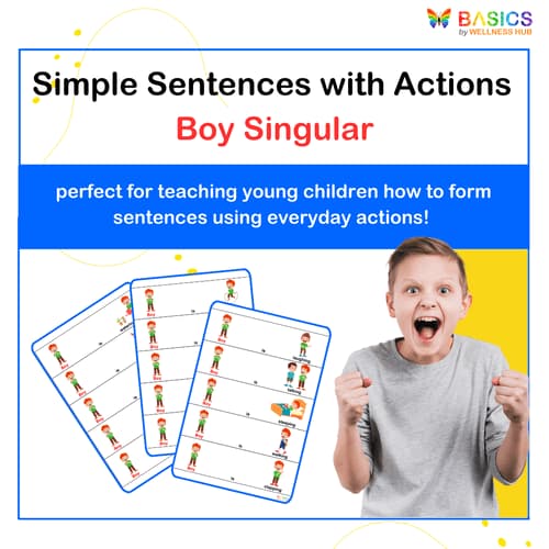 Free Simple Sentences with Actions: Boy Singular PDF for Kids