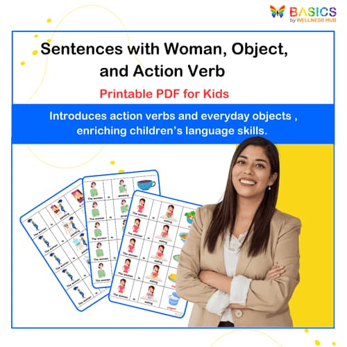 Sentences with Woman, Object, and Action Verb: Illustrated PDF for Kids