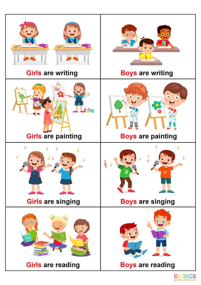 Simple Sentences with Actions: Plural Boys and Girls PDF-PDF1
