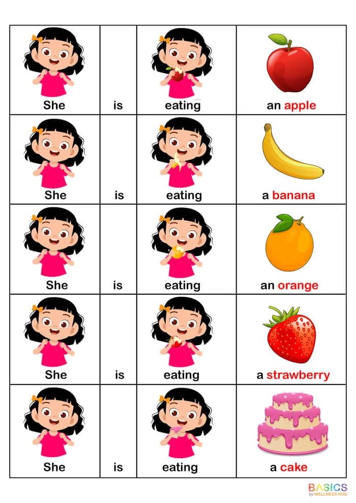 Sentences with Pronoun She: Object and Action Verb - Illustrated PDF for Kids-PDF1