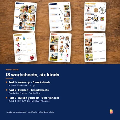 Action Words Worksheets — 18 Printable Verb Worksheets for Early Talkers (Circle, Match, Cut & Glue) – page 2 preview