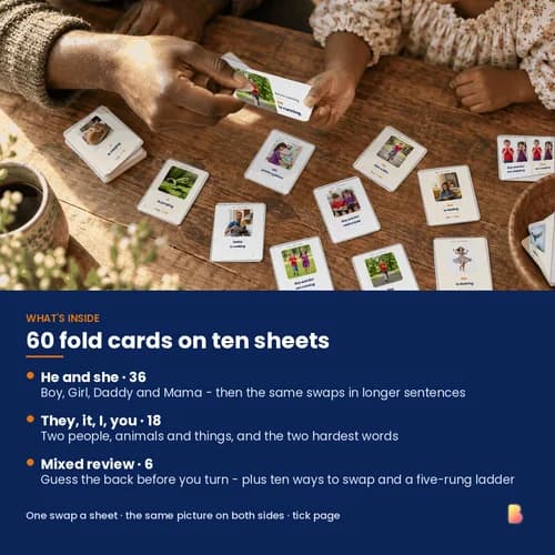 He, She & They Flip Cards — 60 Printable Fold-and-Flip Name-to-Pronoun Swap Cards – page 2 preview