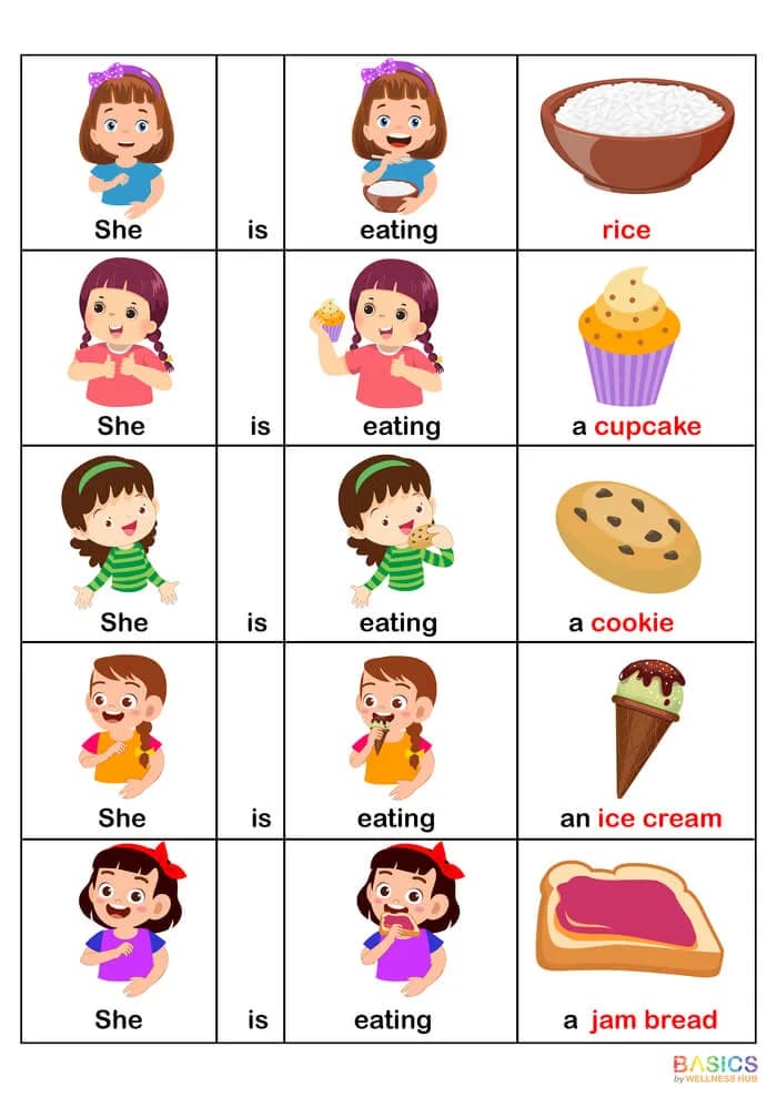 Sentences with Pronoun She: Object and Action Verb - Illustrated PDF for Kids-PDF2