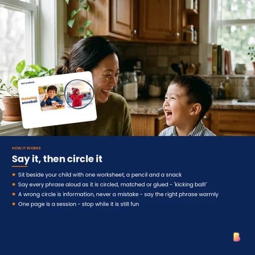 Action Words Worksheets — 18 Printable Verb Worksheets for Early Talkers (Circle, Match, Cut & Glue) – page 3 preview