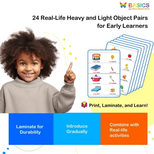 Heavy and Light Flashcards: Teach Weight Comparison with Everyday Objects