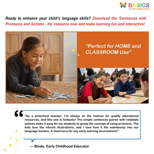 Sentences with Pronouns and Actions: He PDF for Early Learners