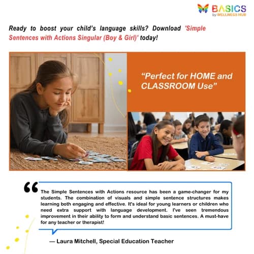 Simple Sentences with Actions: Boy and Girl Singular PDF