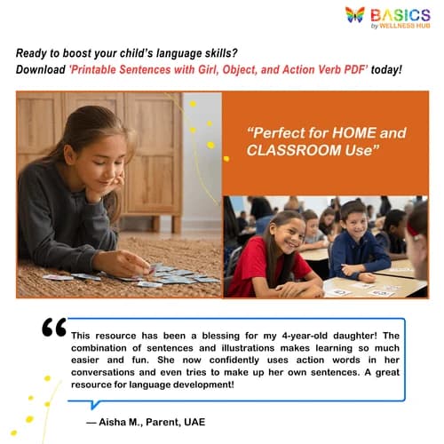 Sentences with Girl, Object, and Action Verb: Illustrated PDF for Kids