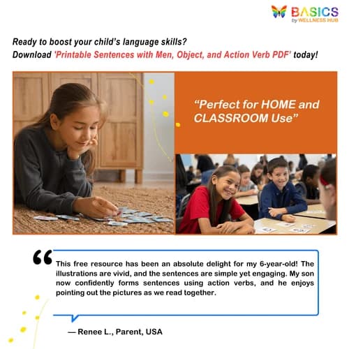 Sentences with Man, Object, and Action Verb: Free Illustrated PDF for Kids