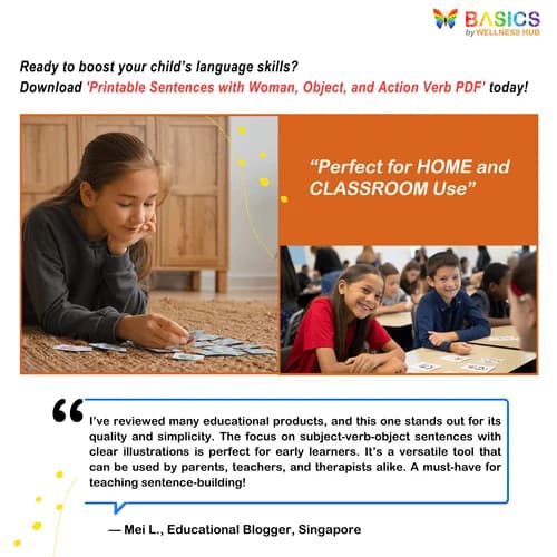 Sentences with Woman, Object, and Action Verb: Illustrated PDF for Kids