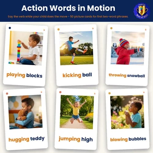Action Words in Motion — 50 Printable Action Verb Flashcards for Early Talkers (Kicking, Jumping, Hugging and More) – PDF preview