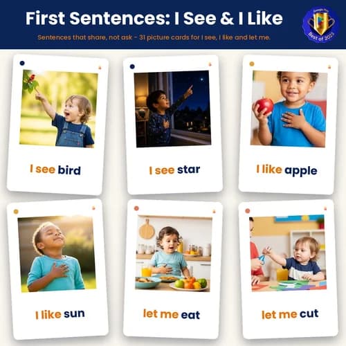 First Sentences: I See & I Like — 31 Printable Three-Word Commenting Sentence Flashcards (I See, I Like, Let Me) – PDF preview
