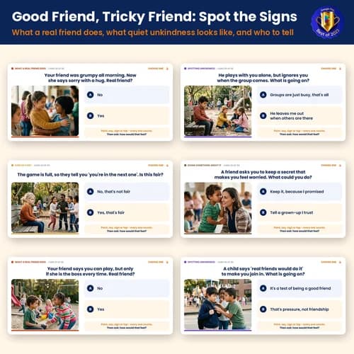 Good Friend, Tricky Friend: Spot the Signs — 50 Printable Friendship Skills Cards for Spotting Unkindness and Who to Tell – PDF preview