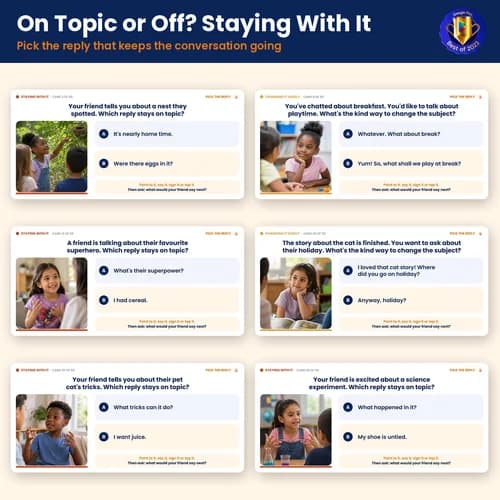 On Topic or Off? Staying With It — 50 Printable Topic Maintenance Reply Cards for Kids – PDF preview