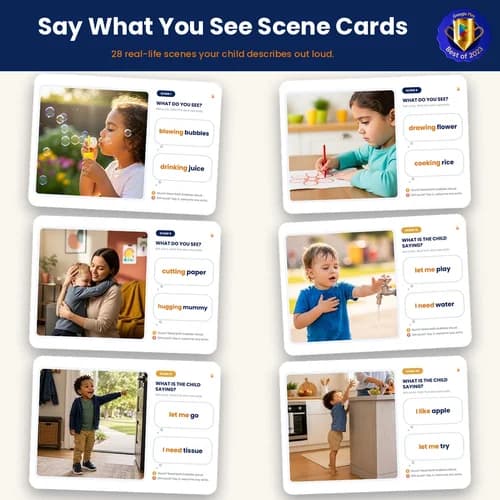 Say What You See Scene Cards — 28 Printable Scene Cards for Expressive Phrase and Sentence Practice – PDF preview