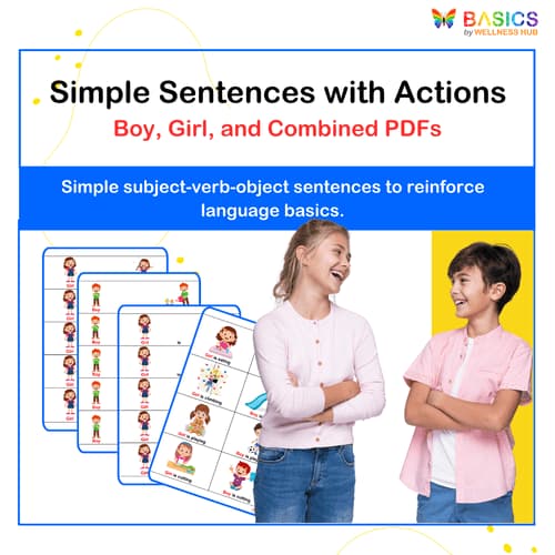 Simple Sentences with Actions: Boy, Girl, and Combined PDFs
