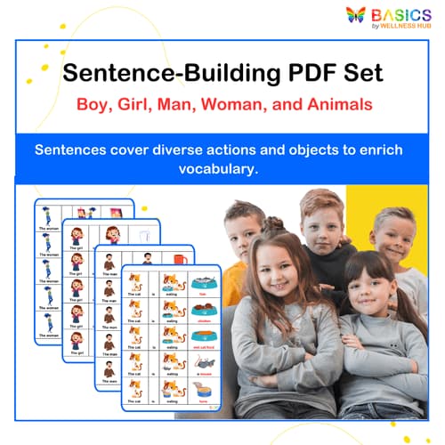 Sentence-Building PDF Set: Boy, Girl, Man, Woman, and Animals