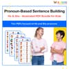 Pronoun-Based Sentence Building: He & She - Illustrated PDF Bundle for Kids