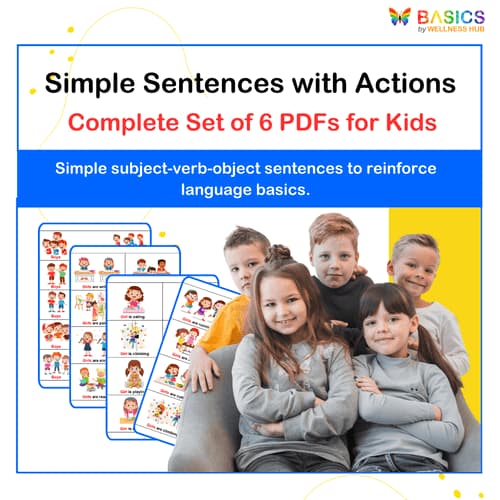 Simple Sentences with Actions: Complete Set of 6 PDFs for Kids
