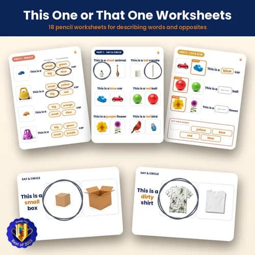 This One or That One Worksheets — 18 Printable Adjectives and Opposites Worksheets (111 Describing Word Activities) – PDF preview