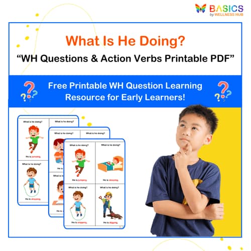 What Is He Doing? Action Words Printable – Learn Verbs & WH Questions
