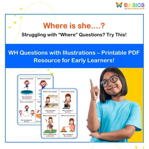 Where Is She? WH Questions with Illustrations – Printable PDF - Free