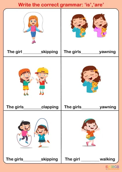 Write the Correct Grammar – Girl/Girls (Is/Are) Practice PDF-PDF1