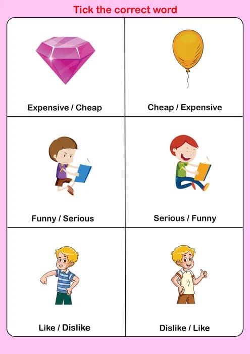 OPPOSITES – Tick the Correct Word: Interactive Learning PDF-PDF1