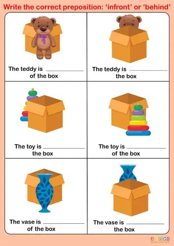 In Front and Behind Preposition Activity: Printable PDF for Kids-PDF1
