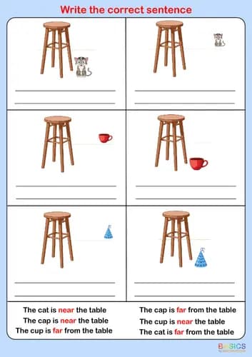 Writing Sentences with Prepositions: Near and Far – Printable PDF-PDF1