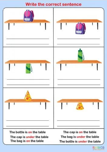 On and Under Prepositions Activity: Sentence Building for Kids-PDF1