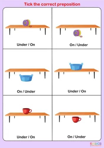 On and Under Prepositions Activity: Printable PDF for Kids-PDF1