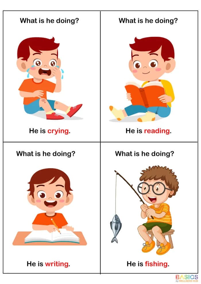 What Is He Doing? Action Words Printable – Learn Verbs & WH Questions-PDF1
