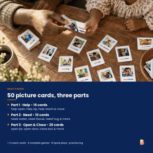 Asking for Help: Need, Open & Close — 50 Printable Request Phrase Flashcards for Early Talkers – page 2 preview