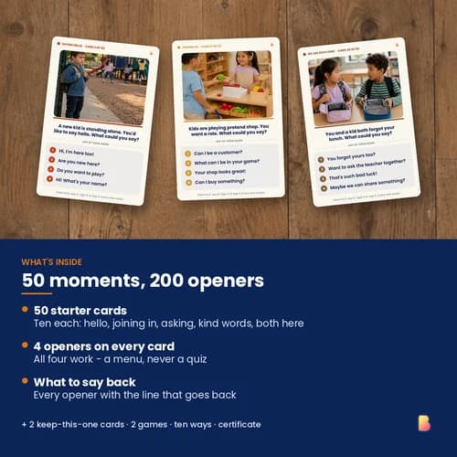 Conversation Starters: First Openers — 50 Printable Picture Cards with 200 Ways for Kids to Open a Chat – page 2 preview