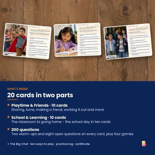 Friends & School Conversation Cards — 20 Printable Picture Cards and 200 After-School Questions for Kids – page 2 preview