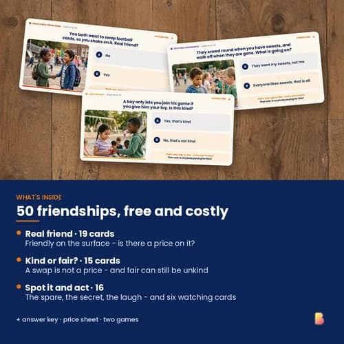 Good Friend, Tricky Friend: The Quieter Kind — 50 Printable Friendship Skills Cards on Conditional Friendship and Standing By – page 2 preview