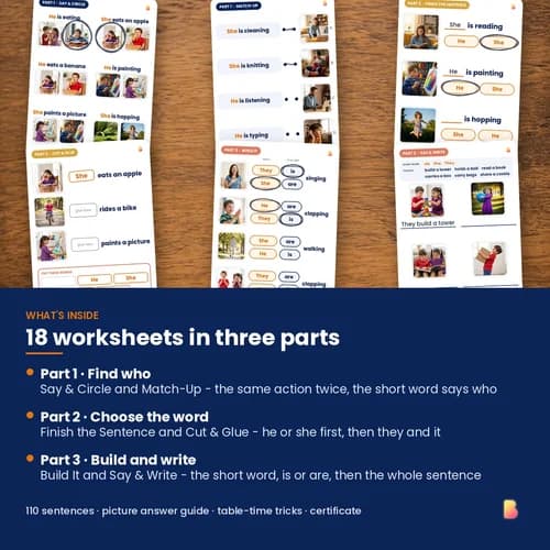 He, She & They Worksheets — 18 Printable Pronoun Worksheets (110 He, She and They Activities) – page 2 preview