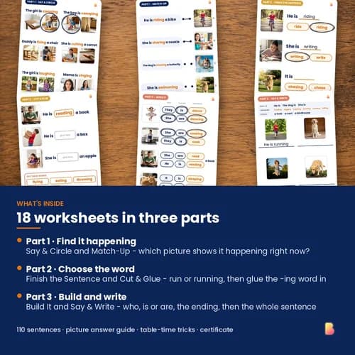 It's Happening Now Worksheets — 18 Printable Present Continuous Worksheets (110 -ing Verb Activities) – page 2 preview