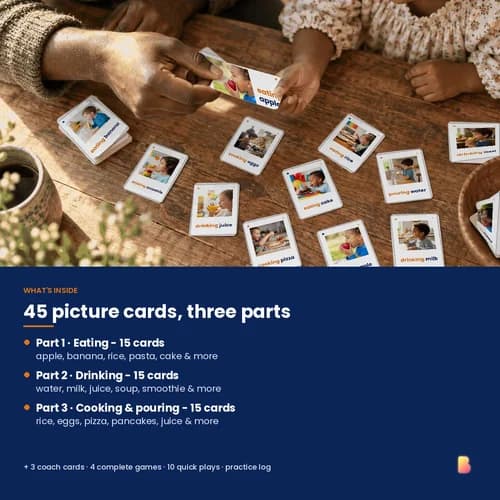 Mealtime Action Words — 45 Printable Eating, Drinking, Cooking and Pouring Phrase Flashcards – page 2 preview