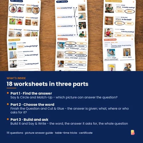 The Curiosity Show Worksheets — 18 Printable WH Question Worksheets (111 What, Where and Who Activities) – page 2 preview