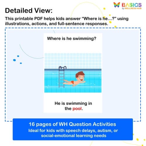 Where Is He? WH Questions with Illustrations – Printable PDF preview 2