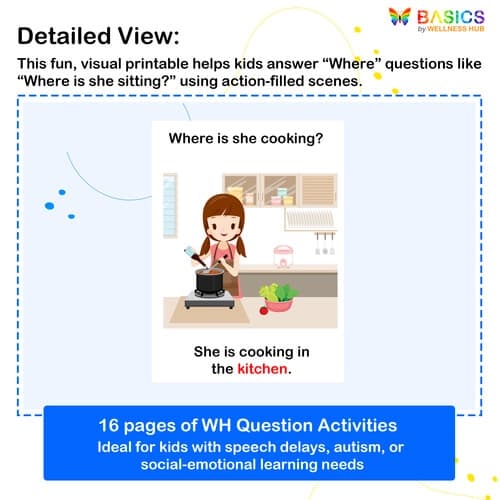 Where Is She? WH Questions with Illustrations – Printable PDF preview 2