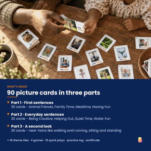 Who Is Doing What Cards — 90 Printable Subject and Verb Flashcards for First Two-Word Sentences – page 2 preview