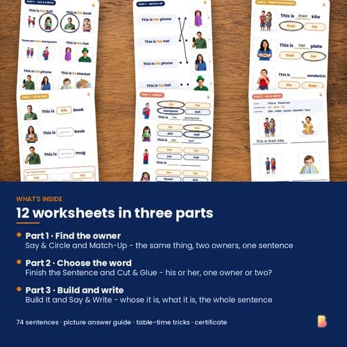 Whose Is It Worksheets — 12 Printable Possessives Worksheets (74 His, Her and Their Activities) – page 2 preview