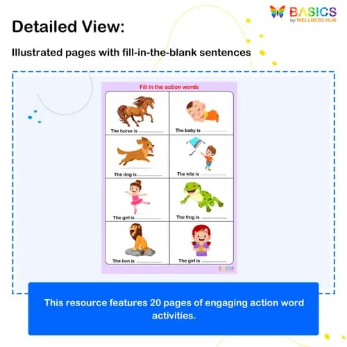 Action Words Fill-in-the-Blank Activity: Printable PDF for Kids