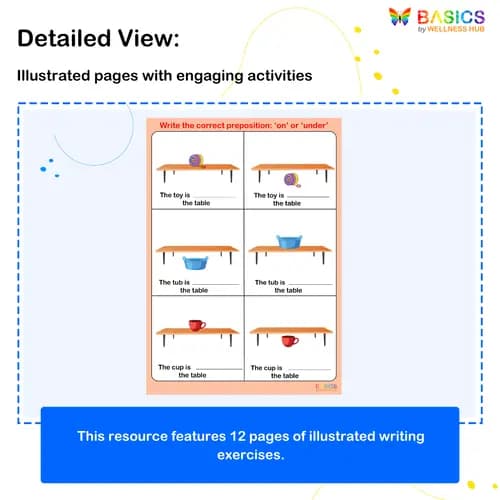 On and Under Writing Practice: Printable PDF for Kids