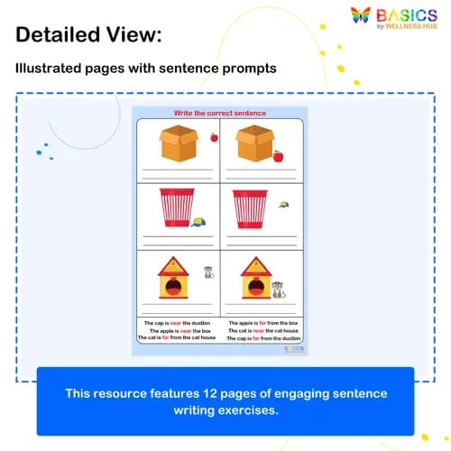 Writing Sentences with Prepositions: Near and Far – Printable PDF